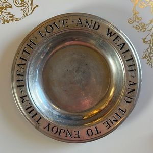 VINTAGE 9” WILTON USA PEWTER METAL PLATE DISH ENGRAVED